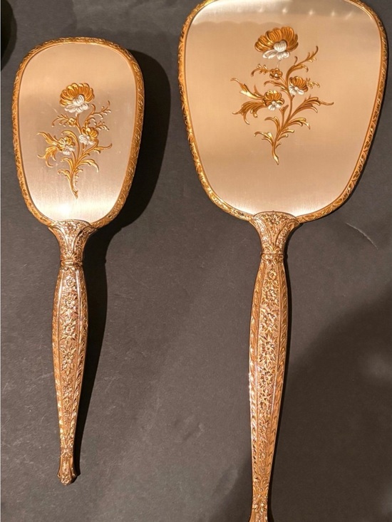 Other - Vintage Gold Ornate Floral Hand Mirror Set - Elegant Gold Vanity Mirrors
